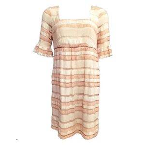 Beige Dress Square Neck Lightweight Pink Ruffle Empire Waist Baby Doll sz 8